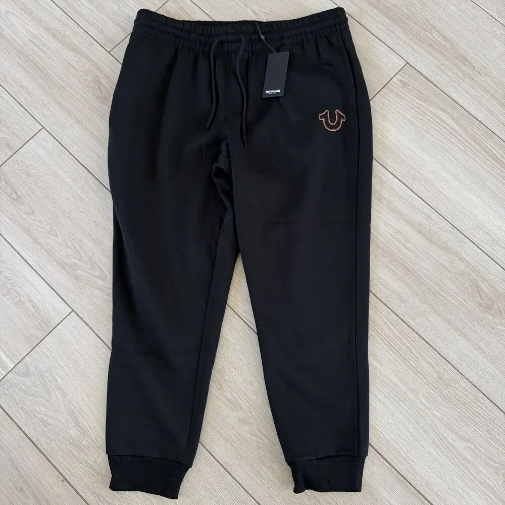 NEW True Religion Mens Black Jogger Pants Black XXL Horseshoe
